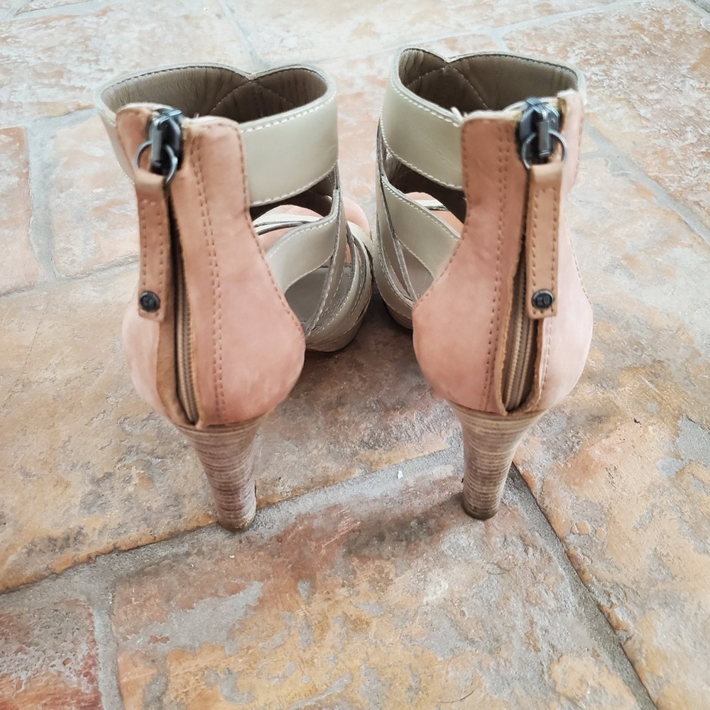 Boss Orange Strappy Beige, Brown Leather High Heels, Zip up. - Picture 5 of 5